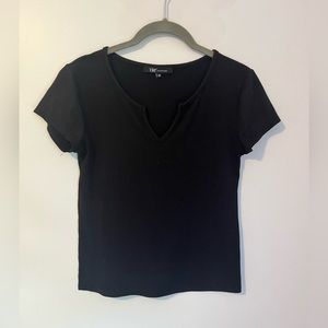 YMI Ribbed Black V Neck Top